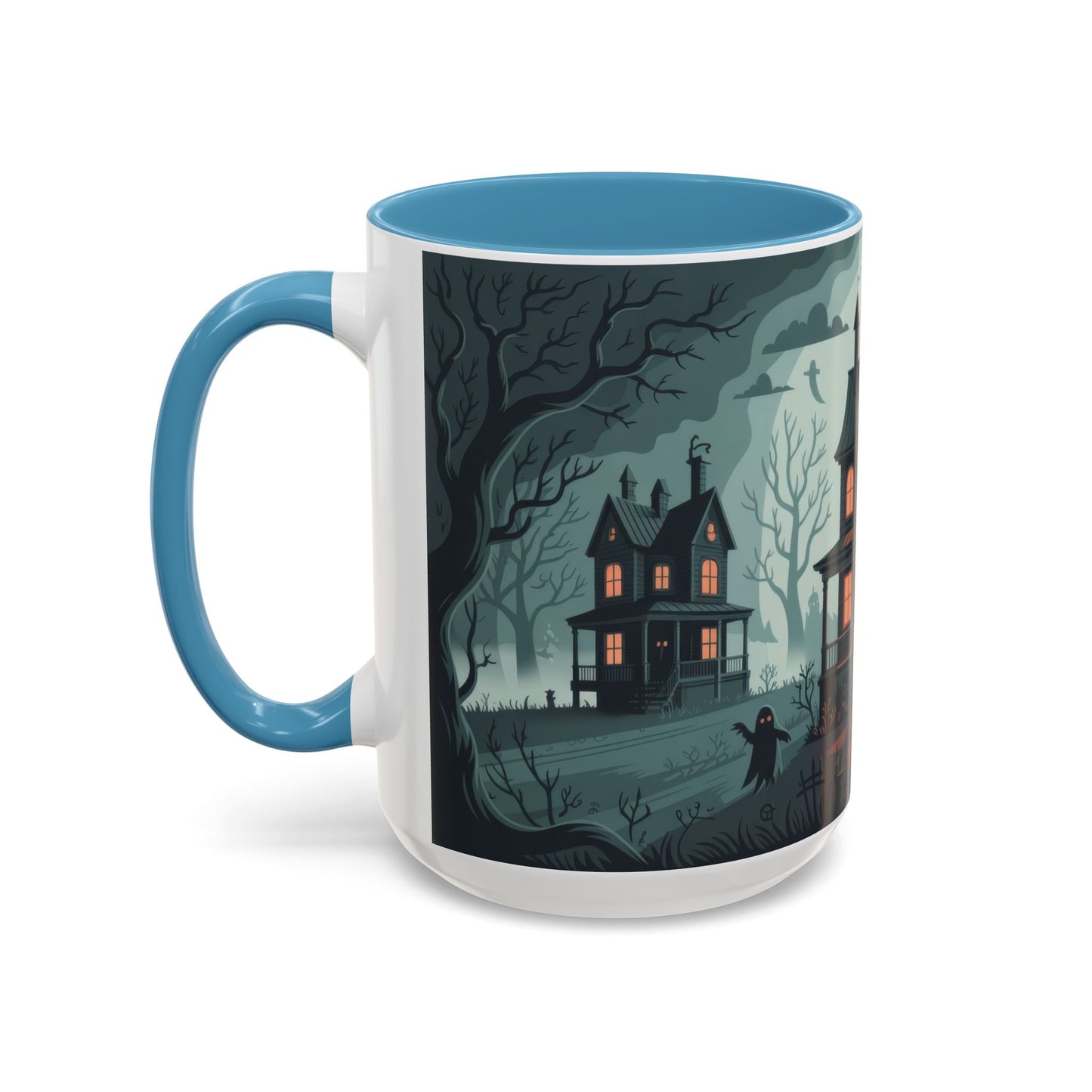 Haunted Mansion Mug, Ghostly Gothic Forest Coffee Cup, Spooky Haunted House Halloween Gift for Horror Lovers, Accent Coffee Mug (11, 15oz)