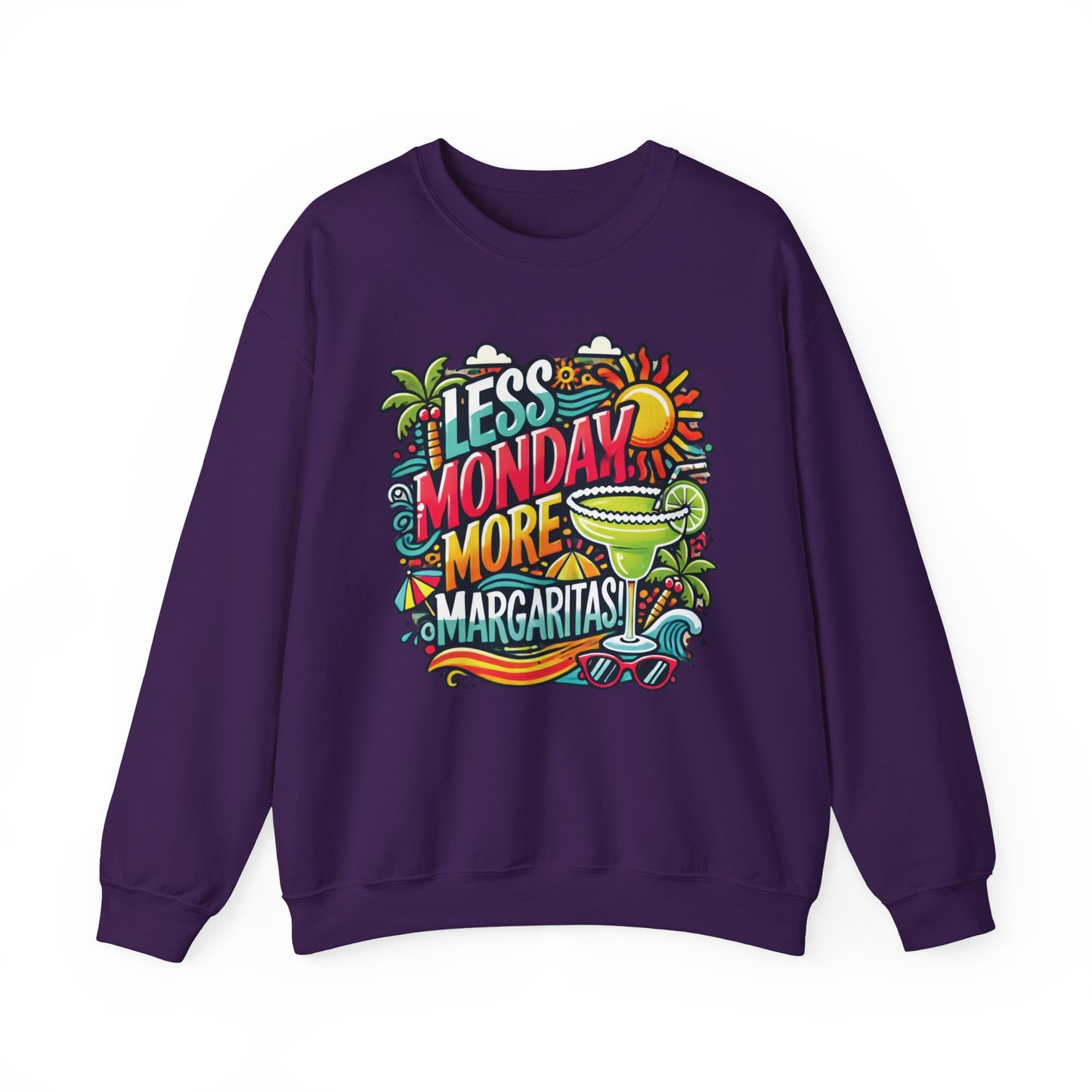Less Monday More Margaritas Crewneck Sweatshirt, Funny Summer Unisex Beach Vibes Pullover, Fun Unisex Crewneck, Summer Parties Sweatshirt