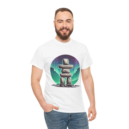 Aurora Stone Inukshuk Tee, Northern Lights Inukshuk T-Shirt,  Arctic Stone Stack Aurora Graphic Tee, Canada Inuit Symbol Shirt