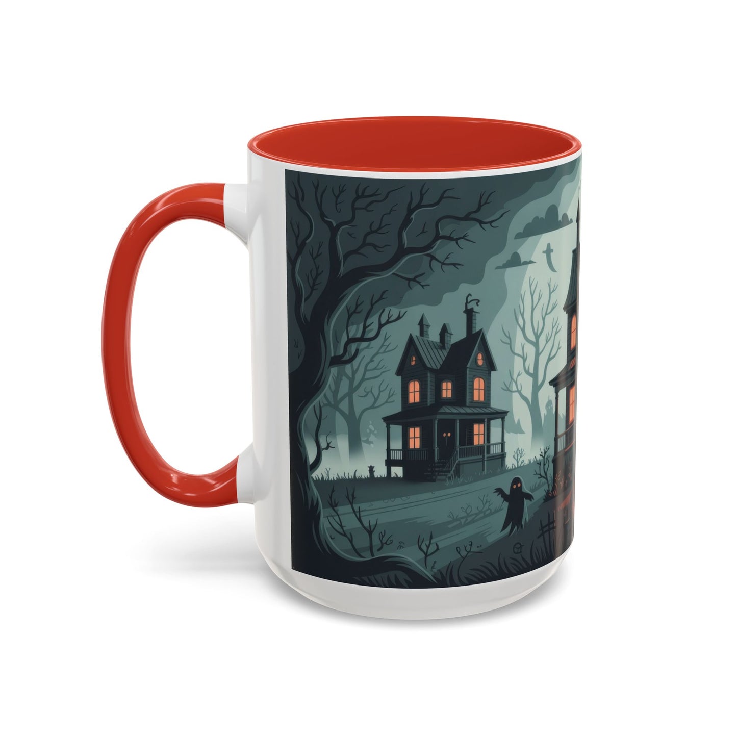 Haunted Mansion Mug, Ghostly Gothic Forest Coffee Cup, Spooky Haunted House Halloween Gift for Horror Lovers, Accent Coffee Mug (11, 15oz)