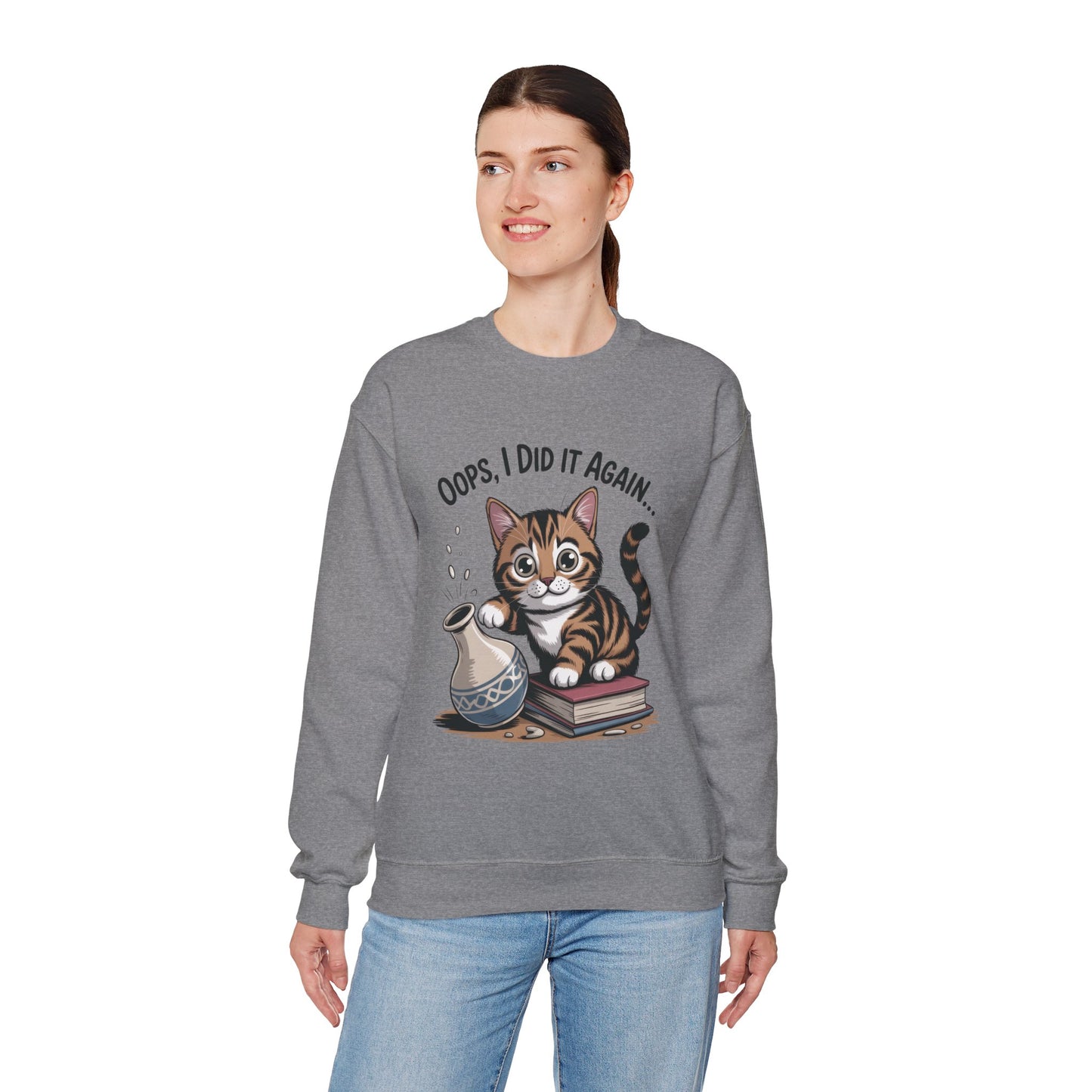 Cute Cat Oops! I Did It Again Sweatshirt, Funny Pet Lover Gift, Cozy Crewneck for Cat Moms, Purrfect for Birthdays, Casual Wear