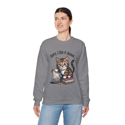 Cute Cat Oops! I Did It Again Sweatshirt, Funny Pet Lover Gift, Cozy Crewneck for Cat Moms, Purrfect for Birthdays, Casual Wear