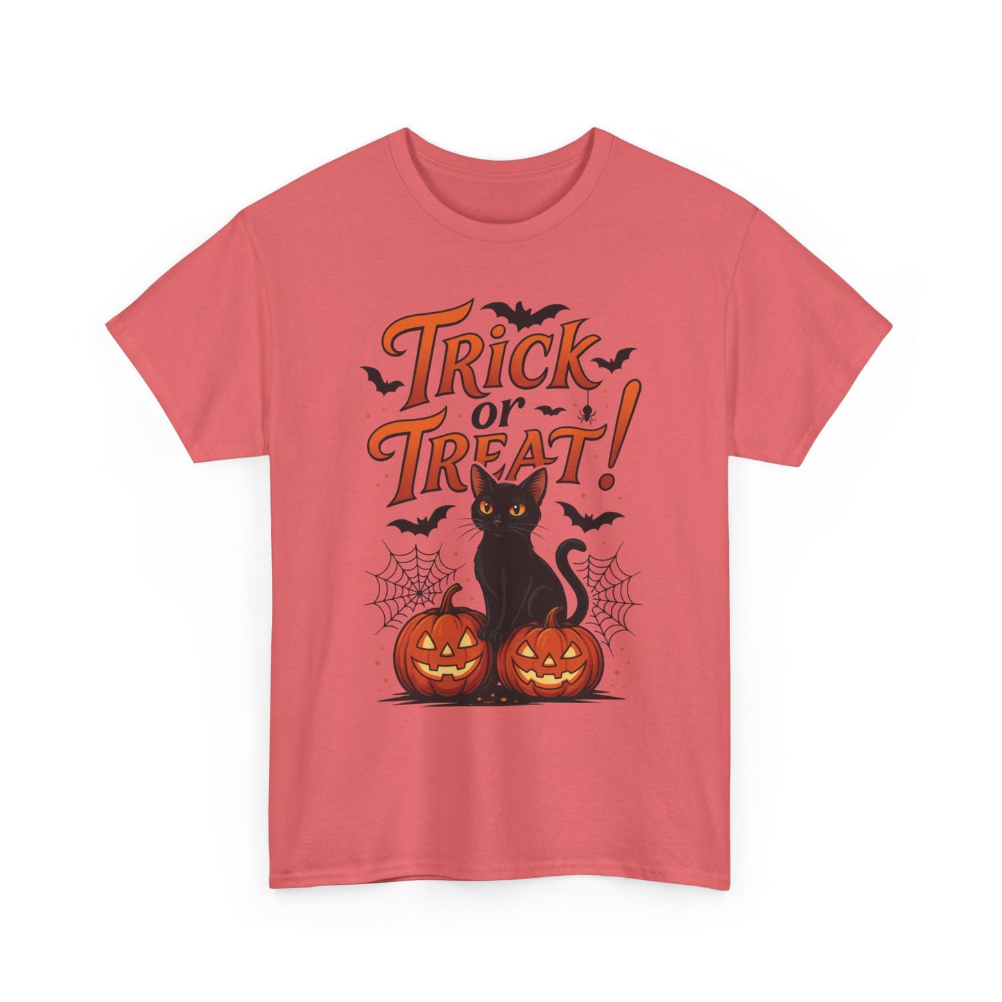 Trick or Treat Black Cat Halloween T-Shirt for Women, Spooky Cute Pumpkin Cat Tee, Fall Halloween Outfit Gift, Vintage Witchy Top