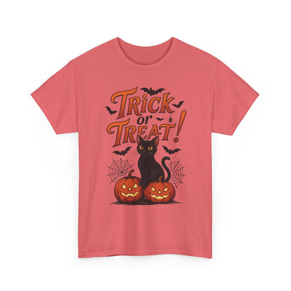 Trick or Treat Black Cat Halloween T-Shirt for Women, Spooky Cute Pumpkin Cat Tee, Fall Halloween Outfit Gift, Vintage Witchy Top