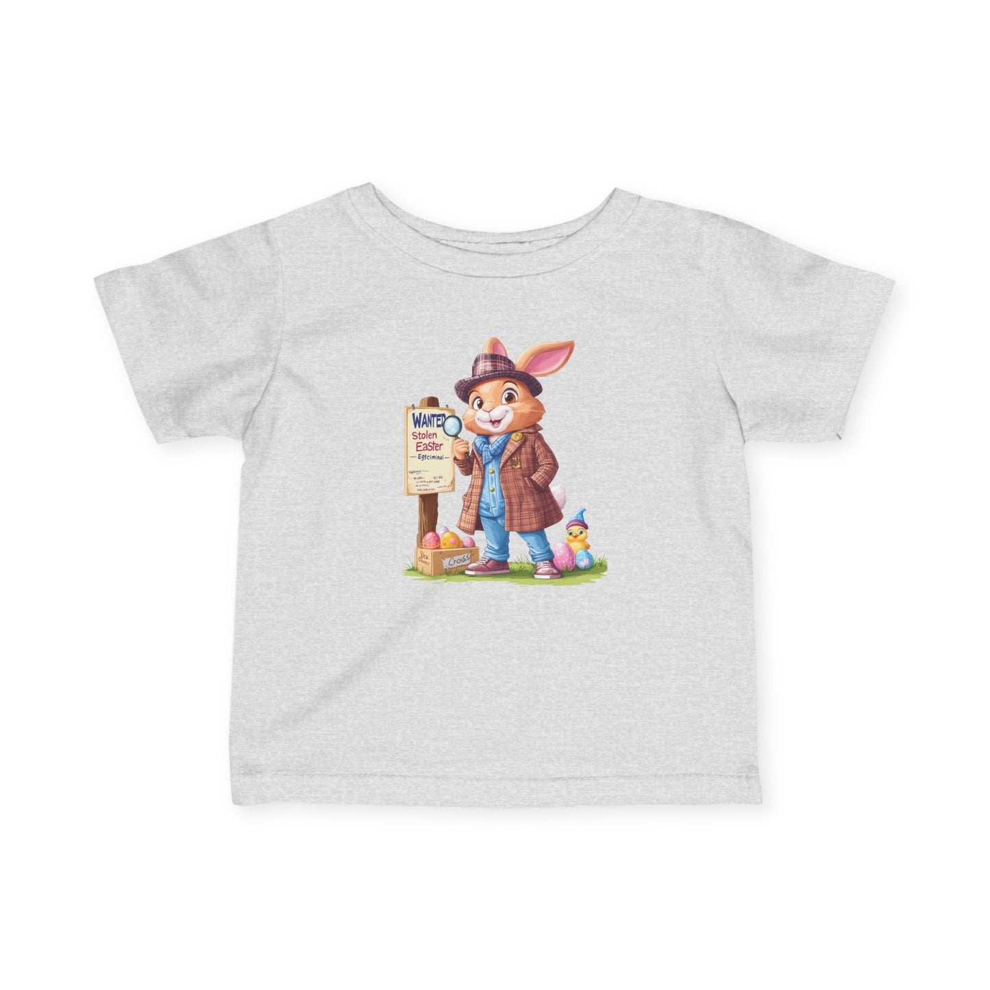 Detective Bunny Baby Tee - Cute Easter Egg Hunt Shirt for Infants 6-24 Months, Fun Spring Outfit with Mystery Bunny & Colorful Eggs