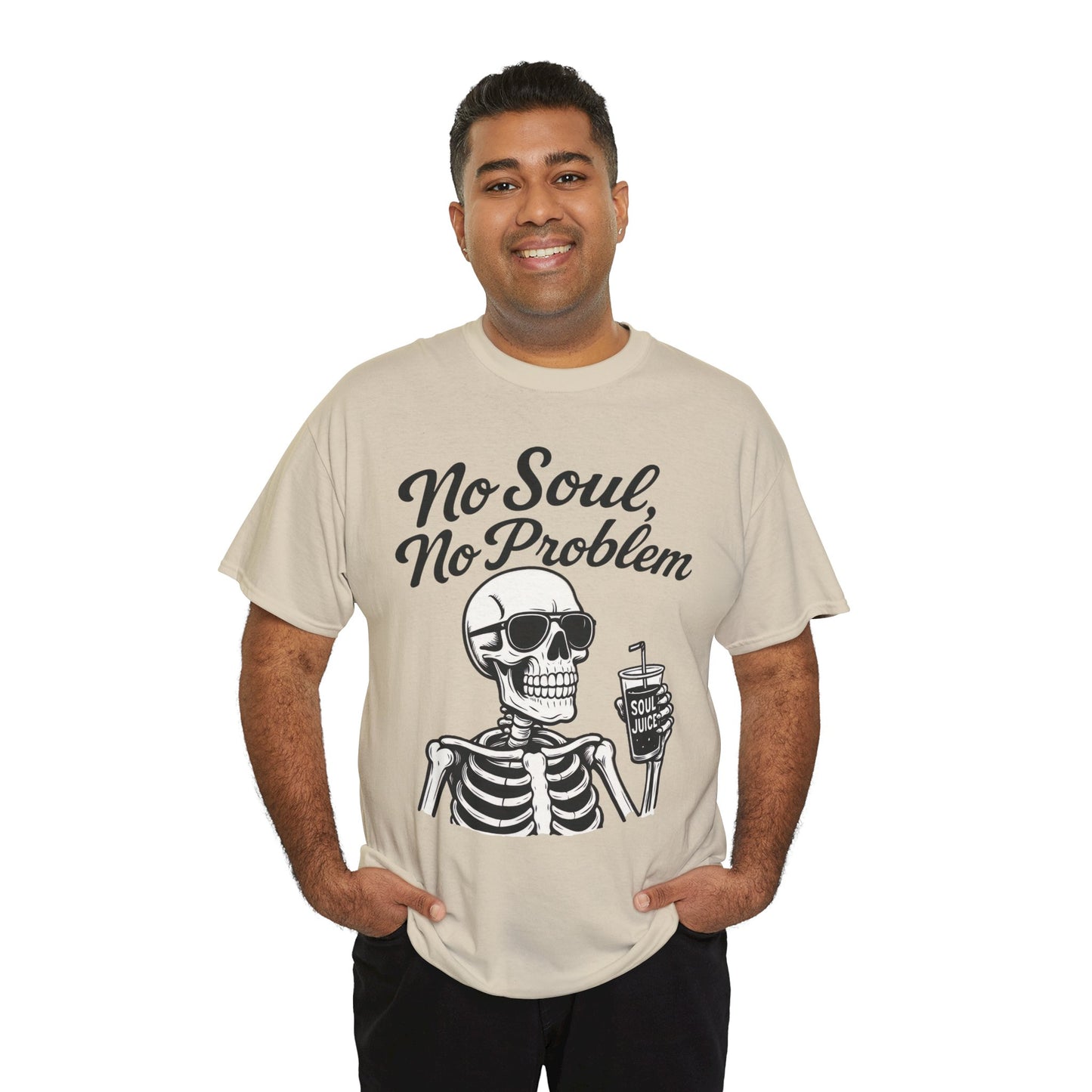 No Soul No Problem Skeleton T-Shirt for Men, Funny Gothic Skull Tee, Cool Spooky Halloween Shirt, Dark Humor Skeleton Graphic Top