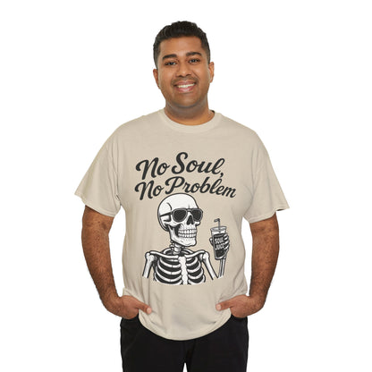 No Soul No Problem Skeleton T-Shirt for Men, Funny Gothic Skull Tee, Cool Spooky Halloween Shirt, Dark Humor Skeleton Graphic Top