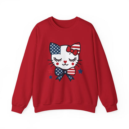 Cute Cat American Flag Sweatshirt, Women's Crewneck, Perfect for 4th of July, Women's Casual Wear, Cat Lovers Gifts