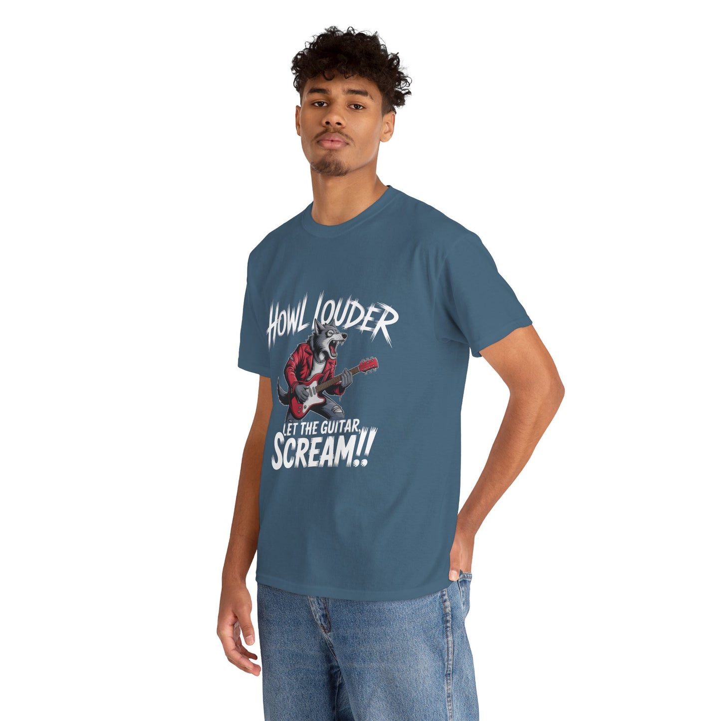 Rockin' Wolf Unisex Tee, Perfect for Music Lovers, Music Lover Graphic T-Shirt, Cool Guitarist Wolf Design, Rock Wolf Electric Guitar Tee