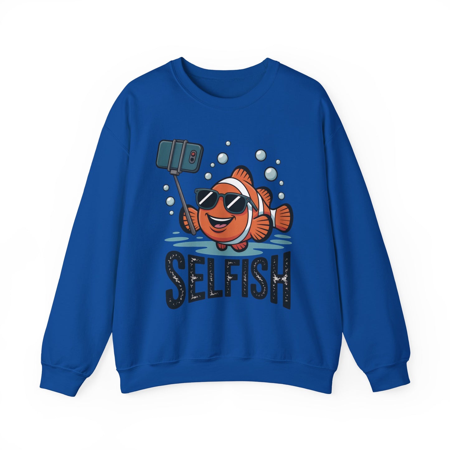 Unisex Heavy Blend™ Crewneck Sweatshirt, Mens Selfish Funny Fish Sweatshirt, Cute Selfie Pullover, Ocean Humor Top