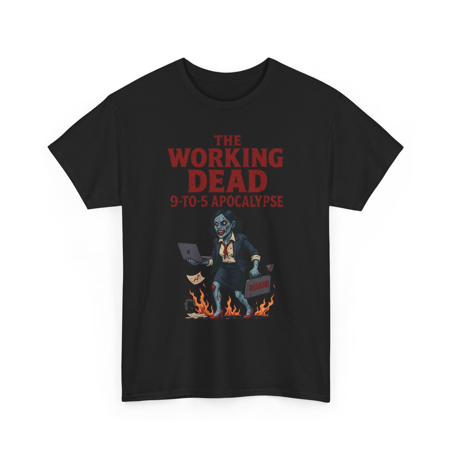 The Working Dead 9-to-5 Apocalypse Women's T-Shirt, Horror Office Zombie Top, Halloween Office Humor