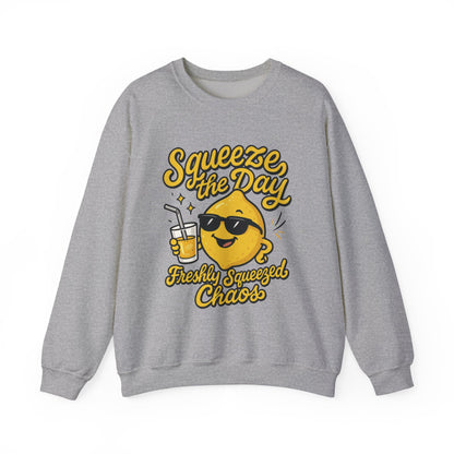 Funny Lemon Womens Sweatshirt - Squeeze The Day Freshly Squeezed Chaos Cozy Pullover - Citrus Positive Crewneck Sweatshirt, Cheerful Fashion