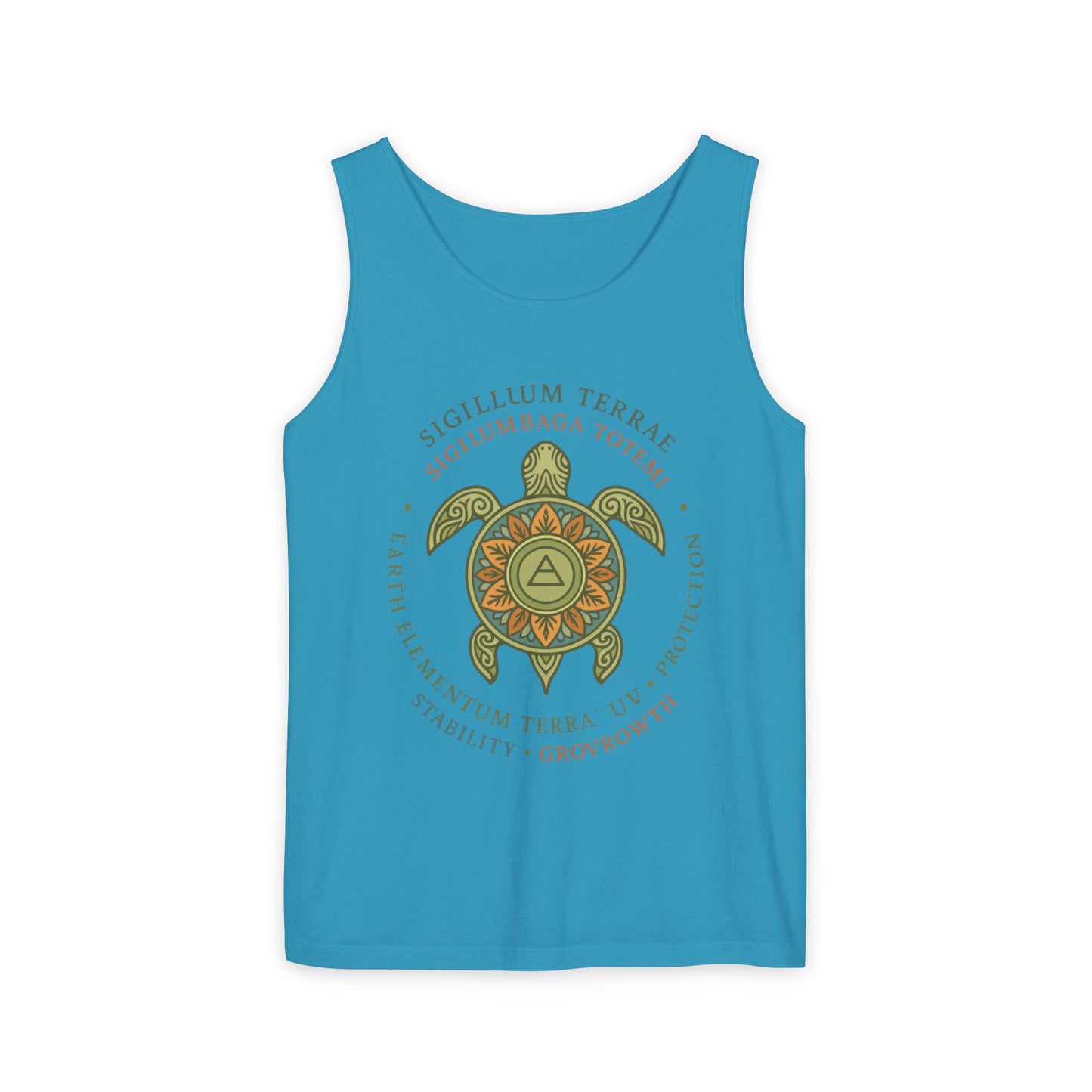 Earth Totem Turtle Womens Tank, Sigillum Terrae Symbol, Elemental Growth Tee, Nature-Inspired Tank Top with Protective Symbol, , Beachwear