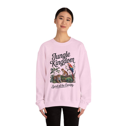 Jungle Kingdom Womens Sweatshirt, Cozy Jungle Crewneck, Nature Lover Gift, Wildlife Artwork, Eco-Conscious Apparel, Animal Enthusiast Clothing