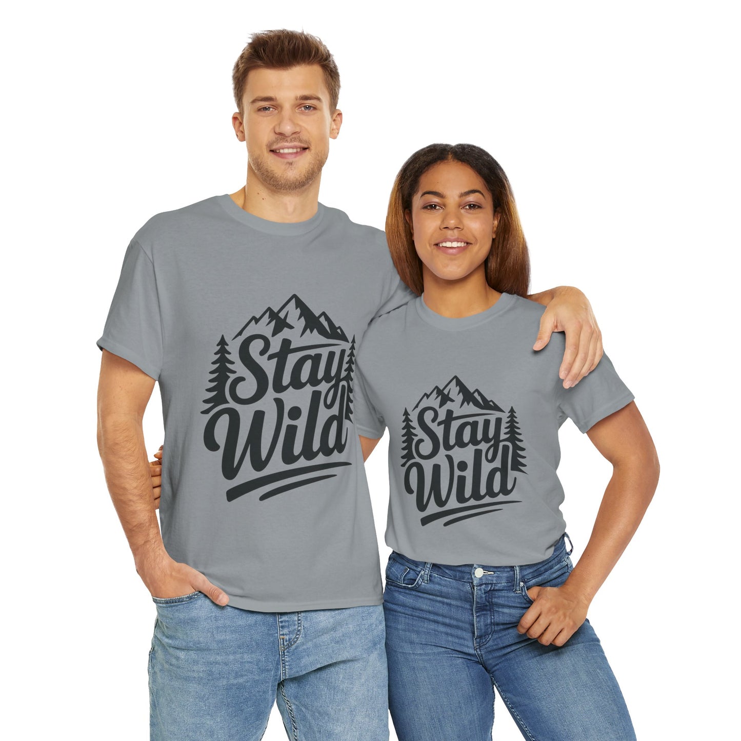 Stay Wild Adventure Tee, Unisex Heavy Cotton Tee for Nature Lovers, Camping, Hiking, Gifts for Outdoorsy Friends, Nature Graphic Tee