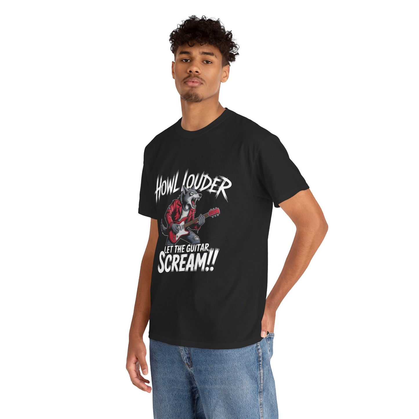 Rockin' Wolf Unisex Tee, Perfect for Music Lovers, Music Lover Graphic T-Shirt, Cool Guitarist Wolf Design, Rock Wolf Electric Guitar Tee