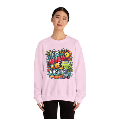 Less Monday More Margaritas Crewneck Sweatshirt, Funny Summer Unisex Beach Vibes Pullover, Fun Unisex Crewneck, Summer Parties Sweatshirt
