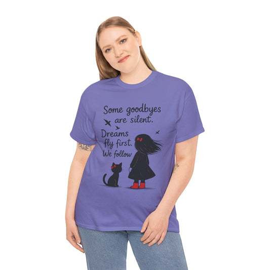 Emotional Hand Drawn Womens T-Shirt, Minimalist Red Dress Girl and Cat Graphic Tee, Cat Lover Gift