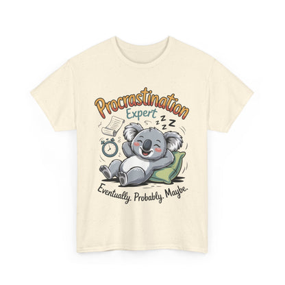 Procrastination Expert Cotton Tee, Funny T-Shirt, Cute Koala Design, Gift for Students, Relaxed Fit Shirt, Gift for Animal Lovers