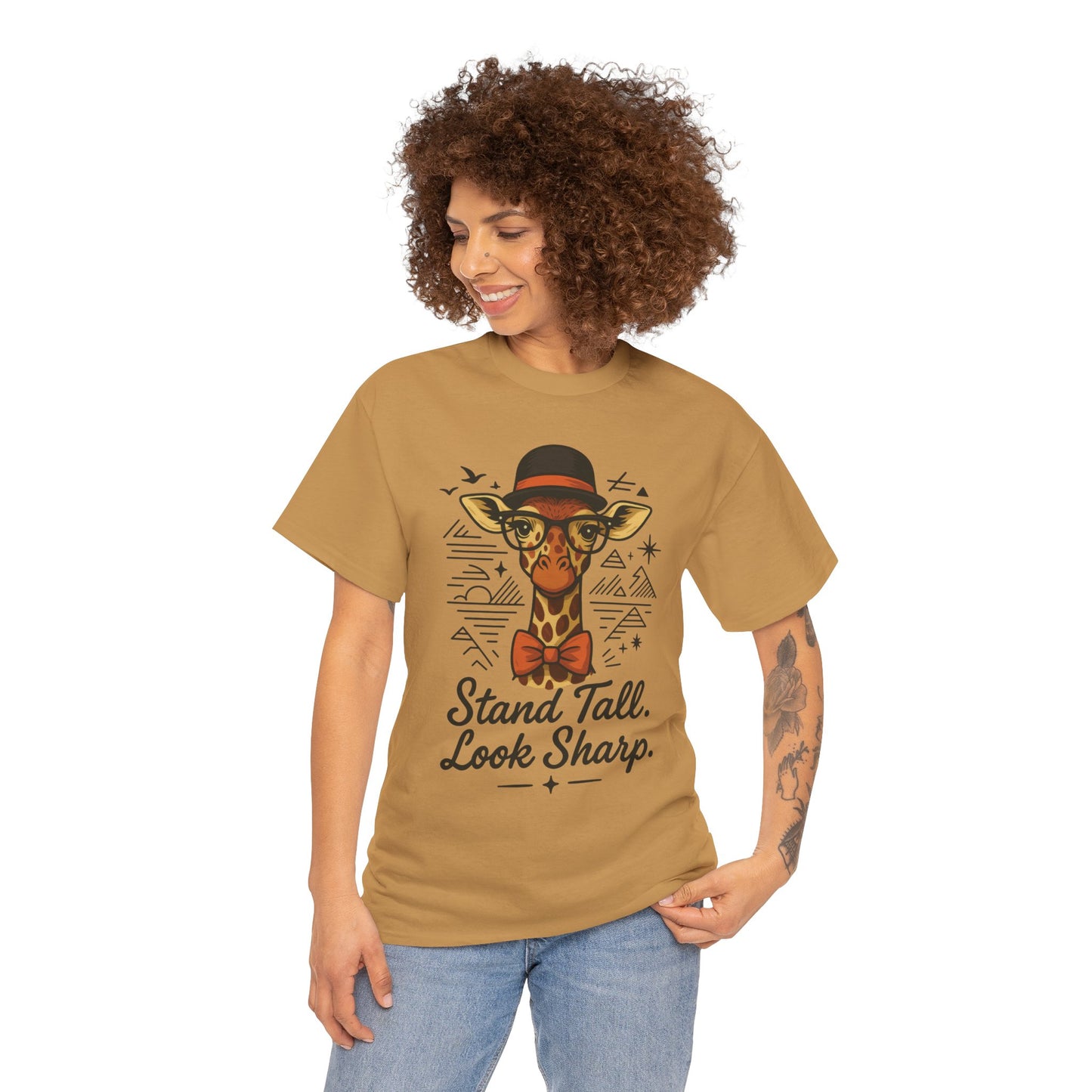 Hipster Giraffe T-Shirt with Hat and Glasses, Whimsical Giraffe Tee, Fun Gift, Cute Graphic Shirt, Unisex Heavy Cotton Tee