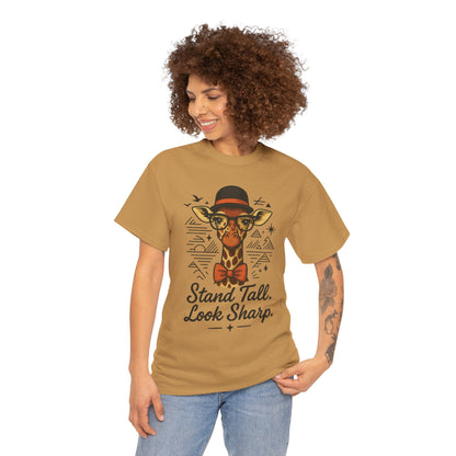 Hipster Giraffe T-Shirt with Hat and Glasses, Whimsical Giraffe Tee, Fun Gift, Cute Graphic Shirt, Unisex Heavy Cotton Tee
