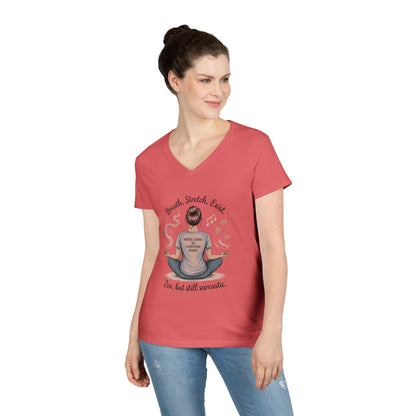 Zen but Still Sarcastic Ladies' V-Neck T-Shirt, Perfect for Yoga, Casual Wear, Mindfulness, Gift Yoga Lovers, Funny Meditation Top