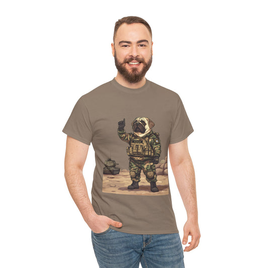 Cute Army Bulldog Tee, Funny Dog Army Pug Men's Heavy Cotton Tee, Pet Lovers Gift, Military Humor Clothing, Dog Dad T-Shirt