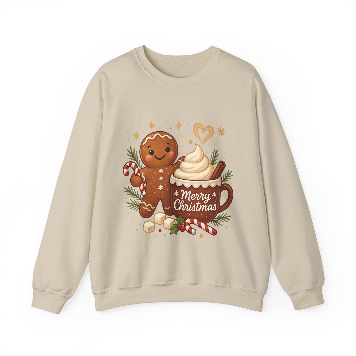 Women's Gingerbread - Hot Cocoa Christmas Sweatshirt,  Cozy Holiday Pullover, Women's Heavy Blend™ Crewneck Sweatshirt