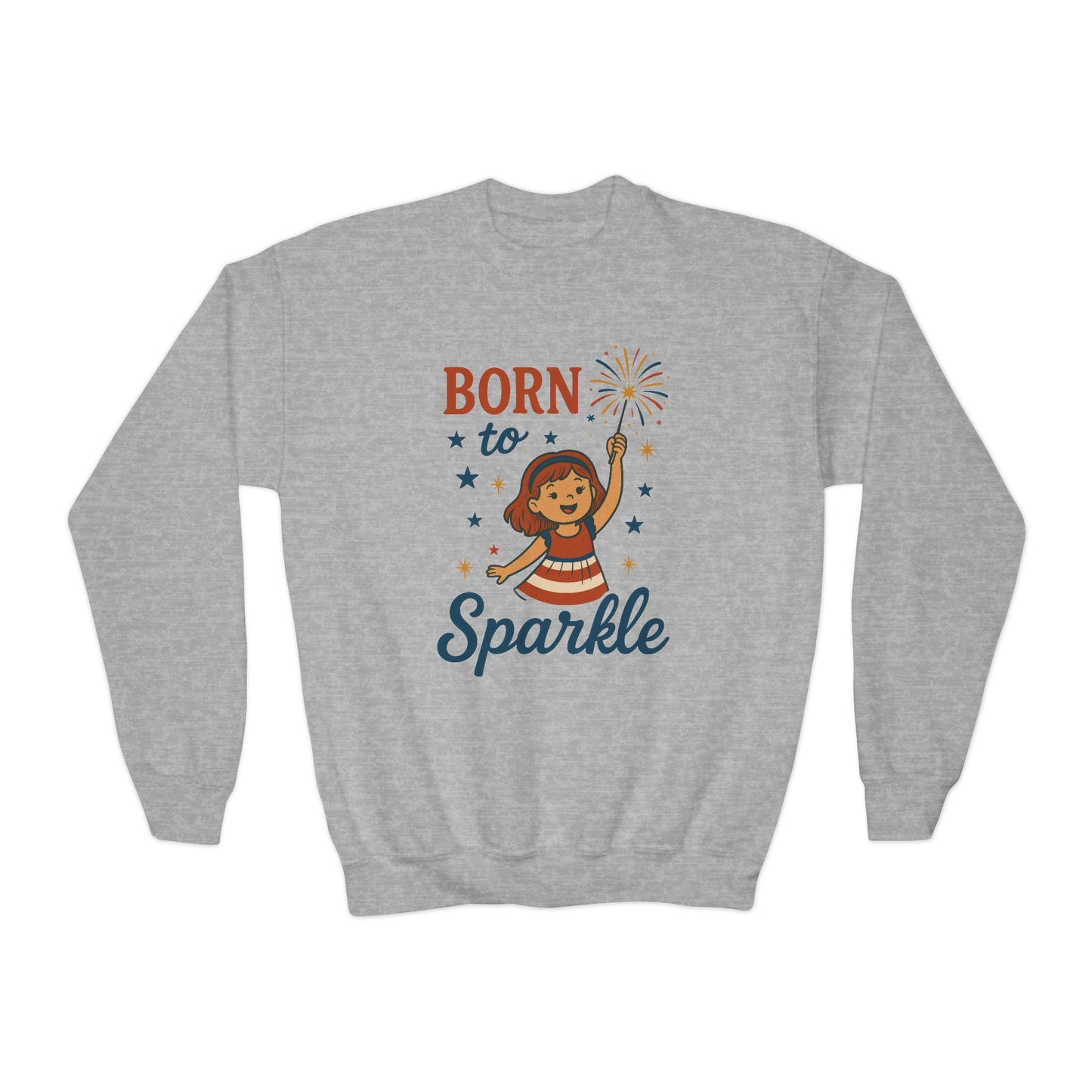 4th of July Youth Crewneck Sweatshirt, Born to Sparkle Tee, Patriotic Fireworks Toddler Crewneck, Independence Day Outfit for Tween Girls
