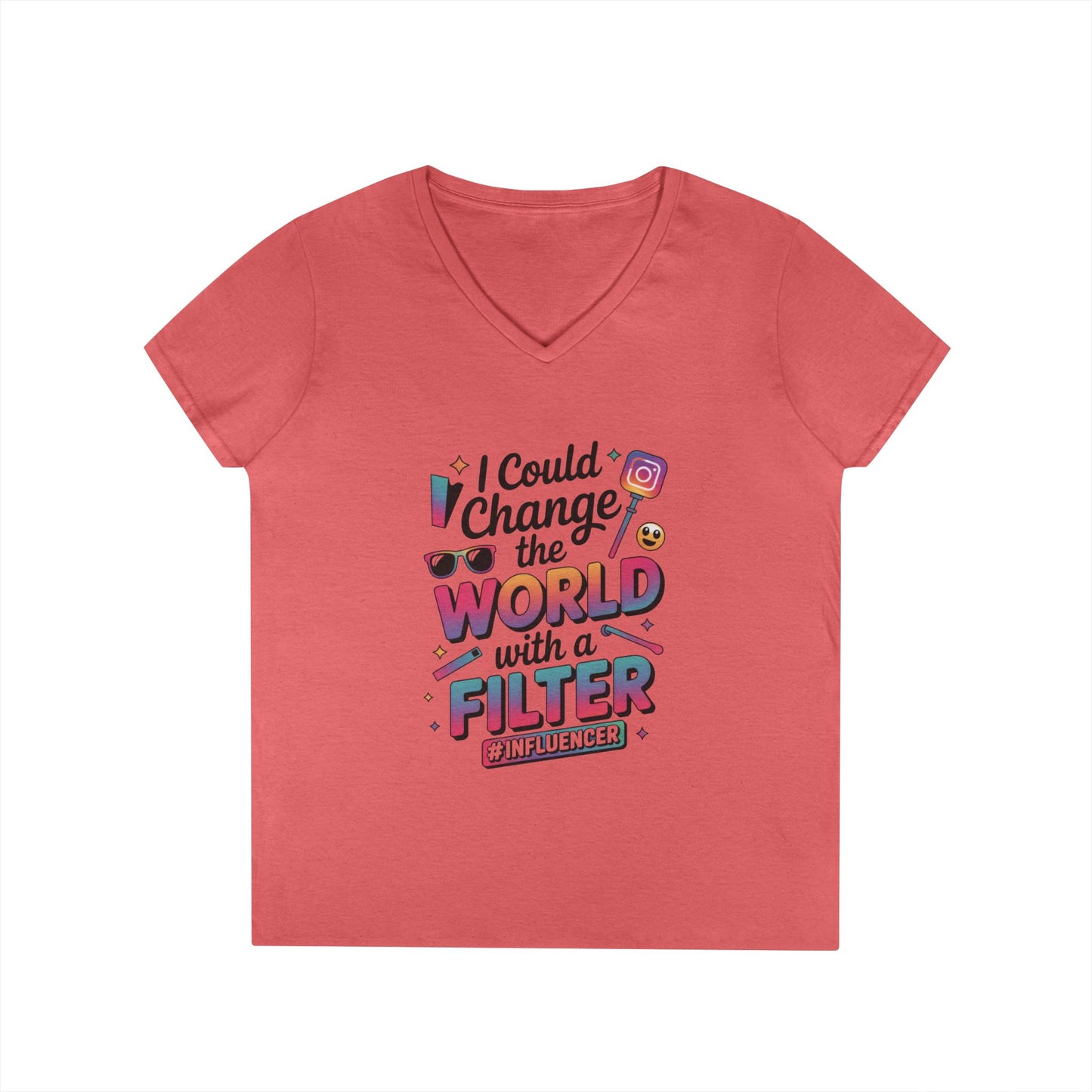 Ladies' V-Neck T-Shirt, Womens Influencer T-Shirt, Funny Social Media Graphic Tee, Cute Trendy Top