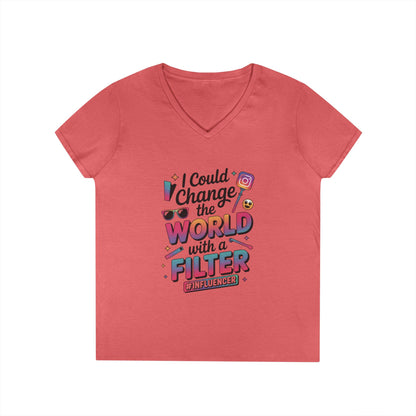 Ladies' V-Neck T-Shirt, Womens Influencer T-Shirt, Funny Social Media Graphic Tee, Cute Trendy Top