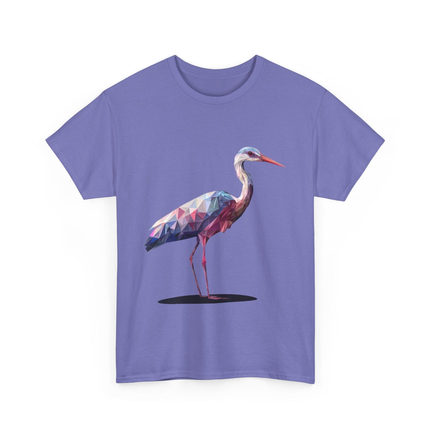 Geometric Heron T-Shirt, Colorful Polygon Bird Graphic, Nature Lover Unisex Heavy Cotton Tee, Geometric Crane Tee, Bird Lovers Gift