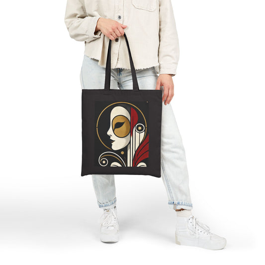 Art Deco Woman Tote Bag, Elegant Geometric Face Design, Modern Vintage Style Canvas Bag for Art Lovers, Artistic Cotton Canvas Tote Bag