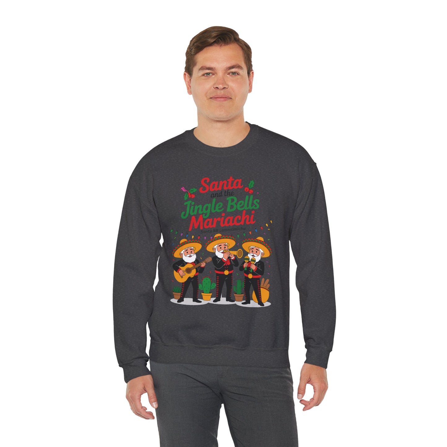 Santa and the Jingle Bells Mariachi Sweatshirt, Funny Mexican Christmas Jumper, Latin Holiday Fiesta Pullover