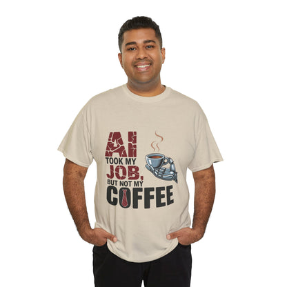 Men's AI Coffee T-Shirt, Funny Robot Humor Graphic Tee, Geek Job Joke Shirt for Him, Men's Heavy Cotton Tee, Sarcastic Work Shirt