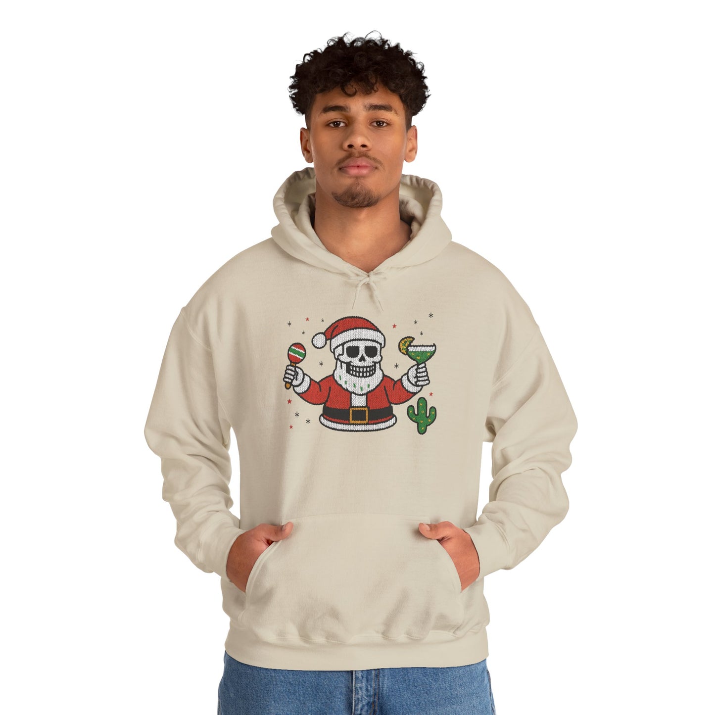 Skeleton Santa Funny Christmas Hoodie for Men, Ugly Margarita Holiday Sweatshirt