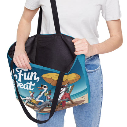 Funny Animal Beach Weekender Tote Bag, Weekender Bag with Cool Cartoon Duck and Wolf, Oversized Travel Beach Bag, Summer Essentials