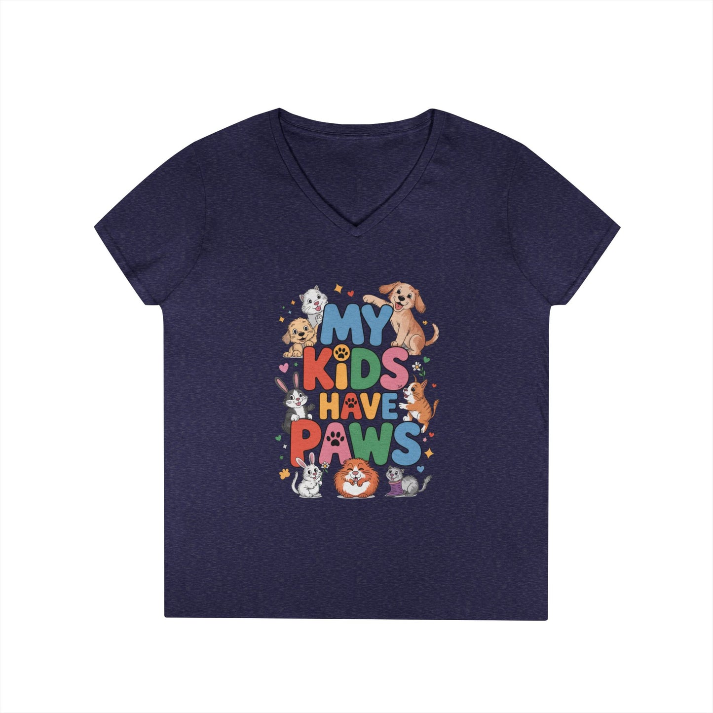 My Kids Have Paws V-Neck T-Shirt, Pet Lover Gift, Cute Animal Shirt, Cute Pet Mom Tee, Animal Parent T-Shirt,  Dog Cat Bunny Lover Gift