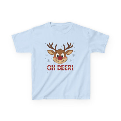 Girls Oh Deer Christmas T-Shirt, Cute Reindeer Kids Holiday Tee