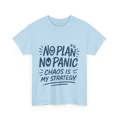 Funny Chaos Quote Mens T-Shirt, No Plan No Panic Humor Shirt, Casual Graphic Tee Gift for Him, Relaxed Fit