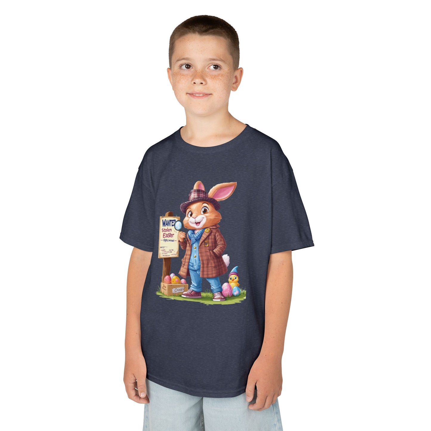 Detective Bunny Easter Kids Tee - Fun Egg Hunt T-Shirt with Mystery Theme, Cute Spring Gift for Kids, Heavy Cotton Easter Outfit