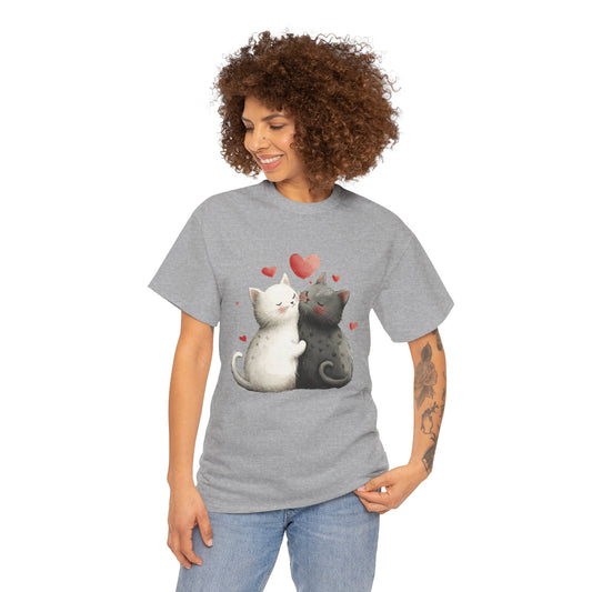 Cute Cat Love T-Shirt, Adorable Feline Couple Tee, Gift for Cat Lovers, Valentine's Day Shirt, Cozy Everyday Wear, Cat Mom T-Shirt
