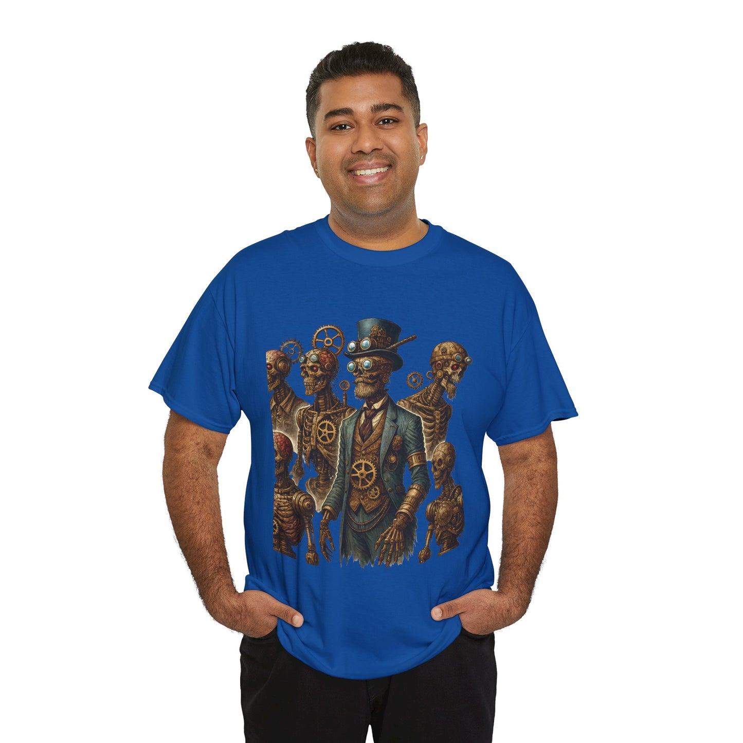 Steampunk Skeleton Gentleman T-Shirt, Vintage Mechanical Robot Skull Design, Gothic Industrial Cyberpunk Tee for Men