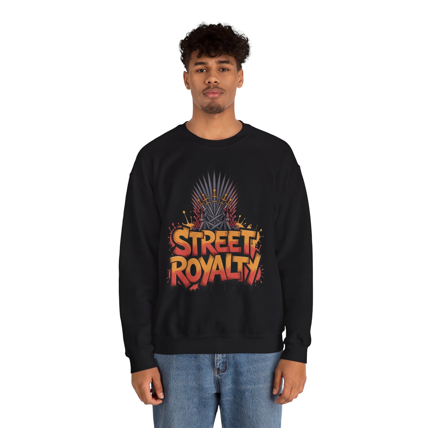 Street Royalty Men's Crewneck Sweatshirt, Graffiti Crown Graphic Pullover, Urban Streetwear Top for Men