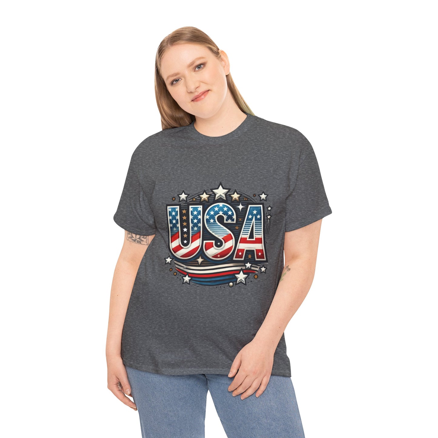Patriotic USA T-Shirt, Unisex Heavy Cotton Tee for Independence Day, Memorial Day, 4th of July, Casual Wear, Gifts