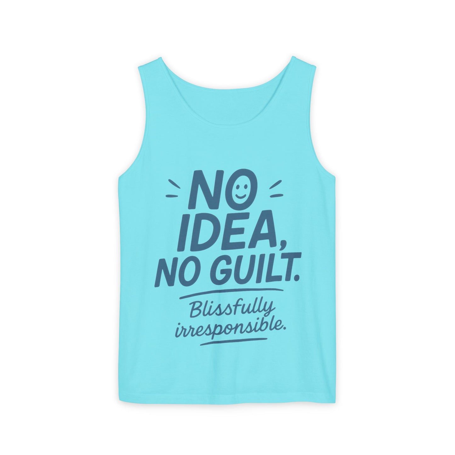 Mens Funny Tank Top, No Idea No Guilt Quote, Blissfully Irresponsible Gym Shirt, Casual Sleeveless Top, , Fun Party Shirt
