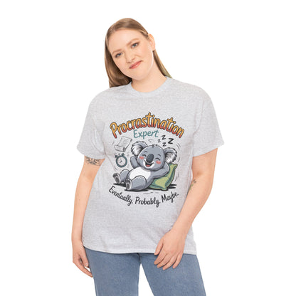 Procrastination Expert Cotton Tee, Funny T-Shirt, Cute Koala Design, Gift for Students, Relaxed Fit Shirt, Gift for Animal Lovers