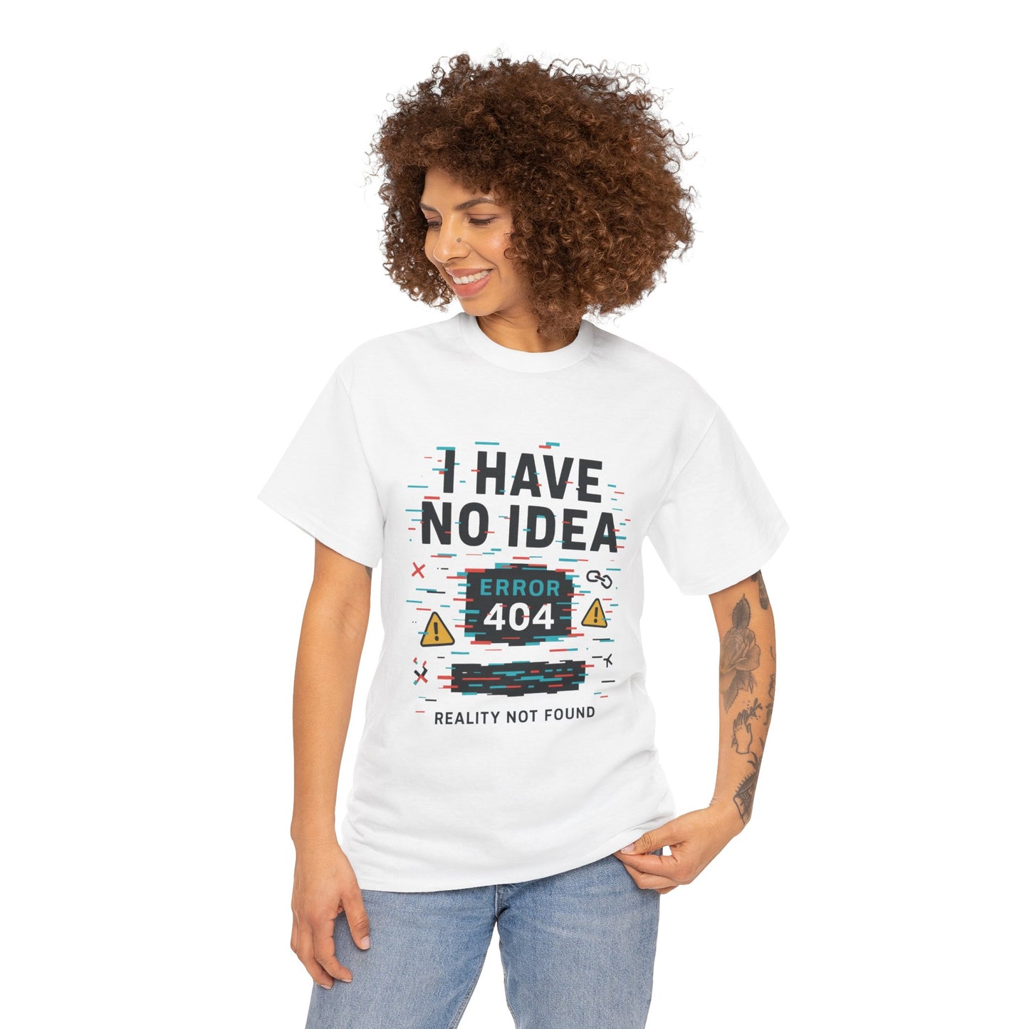 Funny Error 404 Unisex Heavy Cotton Tee, Graphic Tee, Humor Shirt, Gift for Tech Lovers, Casual Wear, Unique T-Shirt