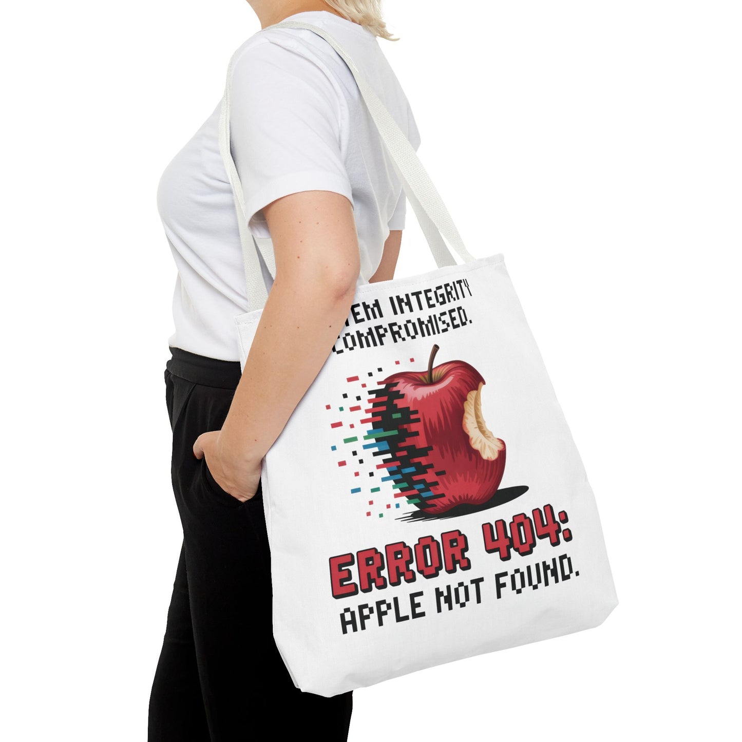 Error 404 Apple Tote Bag, Geek Tote, Funny Shopping Bag, Gift for Tech Lovers, Apple Lovers Tote, Digital Design Bag, Weekender Bag, Beach Bag, Large Canvas Bag