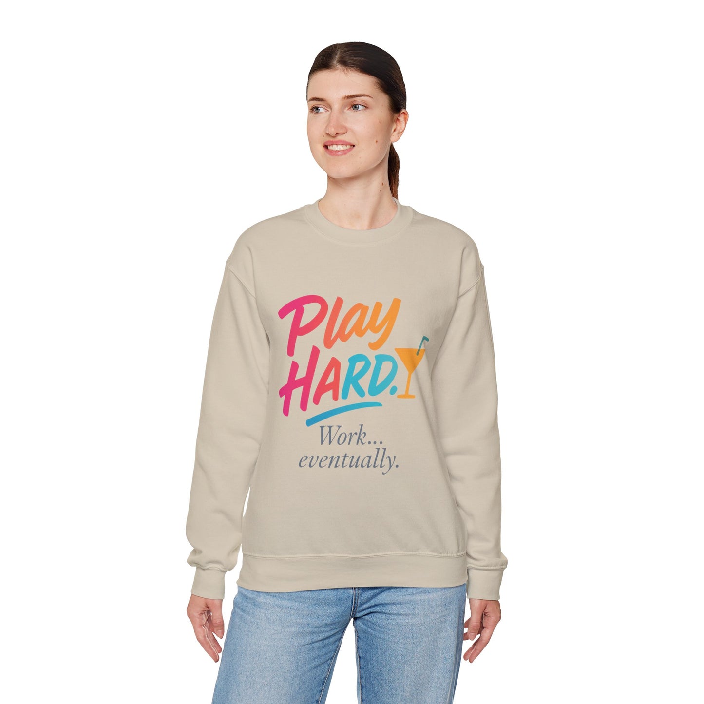 Play Hard Work Eventually Sweatshirt, Funny Cocktail Graphic Tee, Womens Party Sweatshirt, Relaxed Vacation Top, Cozy Style